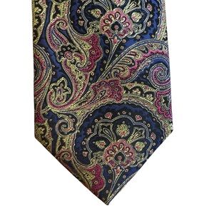 Montebello 100% Silk Paisley Tie Blue Gold Red Sheen 3” x 59” Mens (3/$25)